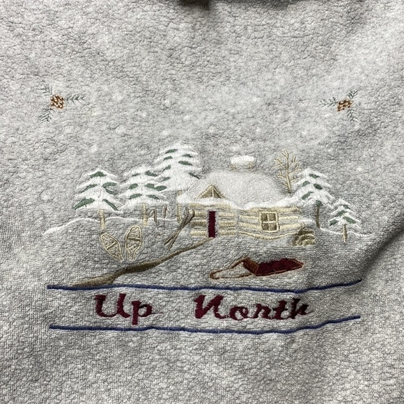 Vintage Up North Trading Company Grey Winter Cabin Crew Sweatshirt Medium - Picture 5 of 5